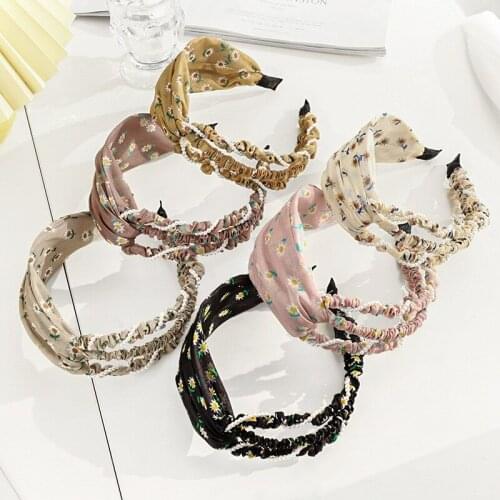 New Summer Print Ladies Headband Exquisite Pearl Girl Sweet Hair Accessories Folds Headband