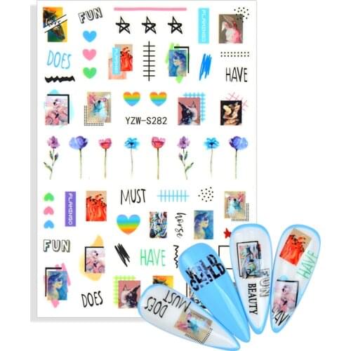 New Stickers for Nails Have Fun Cute Cat 3D Nail Sticker Sliders Decals Rose Flowers Design Manicure Decorations Accessories