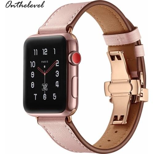 Onthelevel Real Cowhide Butterfly Buckle Apple Watch Band 42mm 38mm Apple Watch Strap Reloj Watch Accessories for iWatch 1/2/3/4