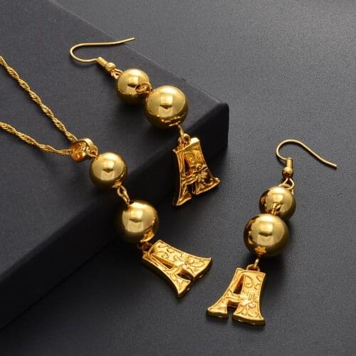 Anniyo Flower Letters Pendant Beads Necklaces Jewelry Initial Chain Women English Alphabet Letter Jewellery Gift #069206