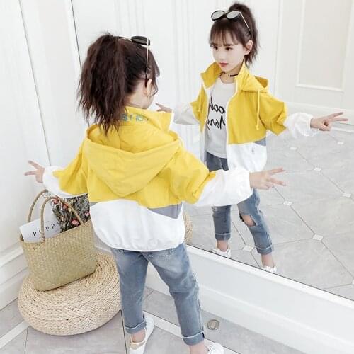 Girls Trench Coat 2019 New Fashion Patchwork with Hoodies Jackets Teenage Girls Clothing 10 12 Spring Autumn Children Outerwear