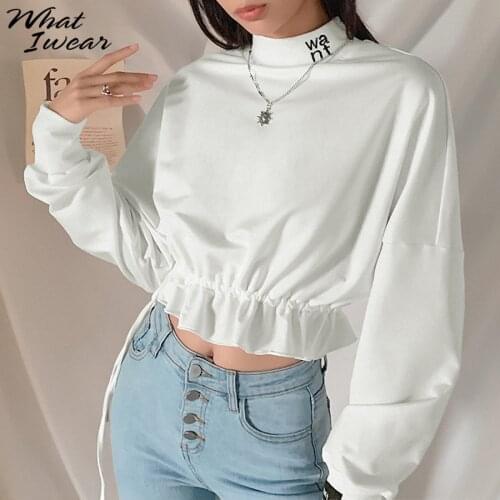 Autumn Letter Print Pullover Woman Hoodies Chic Tops Ruffles Korean Style Streetwear Sweatshirt Basic Clothing Kpop Female