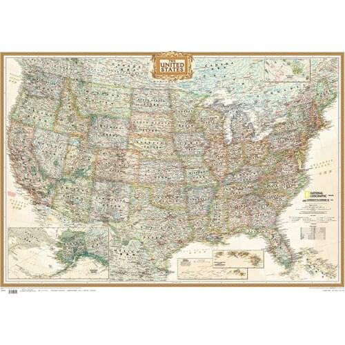 Retro Map of United States 775x1107mm/30.5x43.6In USA Wall Map Mural Poster (Paper Folded) Bilingual English&Chinese