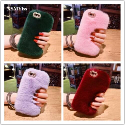 Luxury Rabbit Fur Case For iPhone 11 Pro MAX 6S 7 8 Plus X XR Xs Max Cover Bling Diamond Winter Soft Furry Plush Phone Case