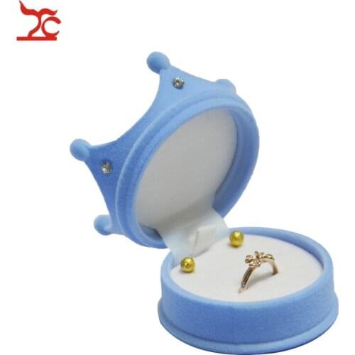 Princess Crown Shaped Earrings Stud Pendant Container Elegant Velvet Ring Display Box Cute Necklace Ring Storage Gift Box