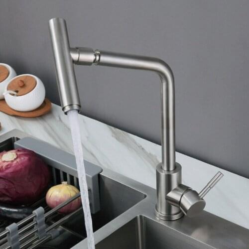 SUS 304 Stainless Steel Kitchen Sink Faucet 360 Degree Rotate Brushed Cold and Hot Water Mixer Basin Tap Single Handle Sing Hole