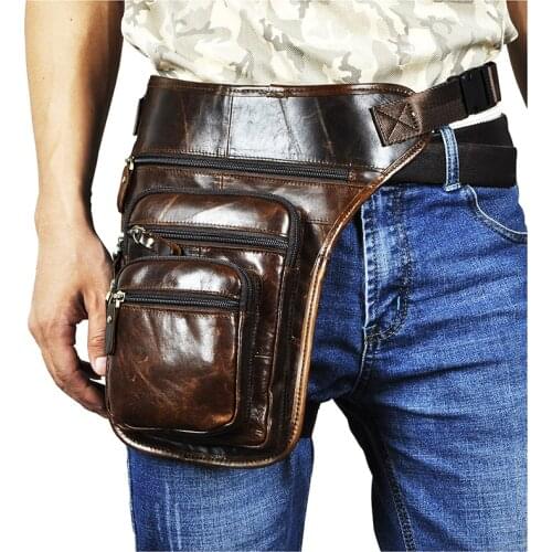 Quality Leather Men Design Coffee Casual 8" Tablet Messenger Bag Fashion Travel Fanny Waist Belt Pack Drop Leg Bag Male 3111-c