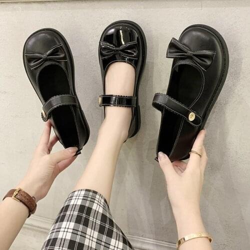 Lolita Shoes Butterfly Knot Mary Janes Shoes Black Patent Leather Woman Flats Comfort Girls Shoe Ladies 2020 Autumn Spring 8513L
