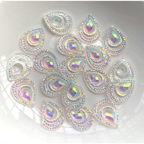 13mm*18mm water drop shape translucent white resin rhinestone decoration peacock eye resin flat back wedding decoration