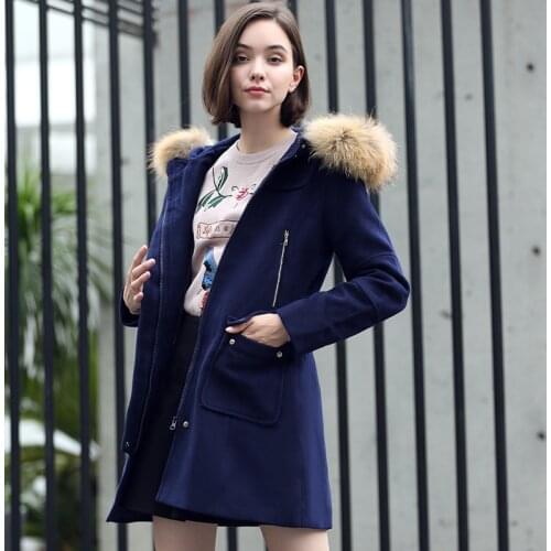 Korean Winter Wool Coat Women Fur Hooded Long Sleeve Coats and Jackets Women Woolen Elegant Trench Coat for Women Plus Size