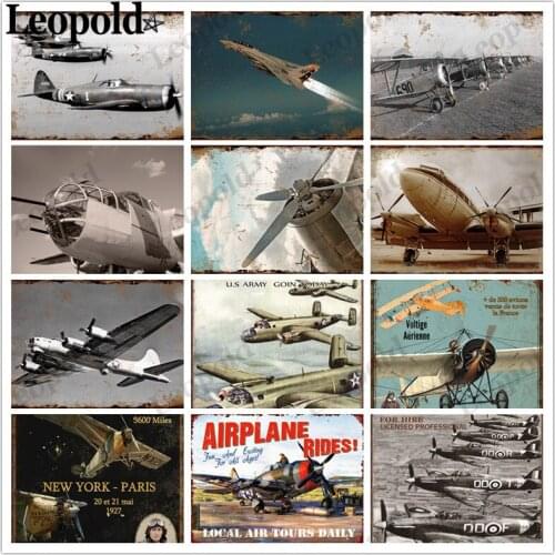 Vintage Aircraft Metal Plate Fighter Poster Letter Card Wall Art Bar Garage Coffee Shop Ktv Home Decoration Accessories