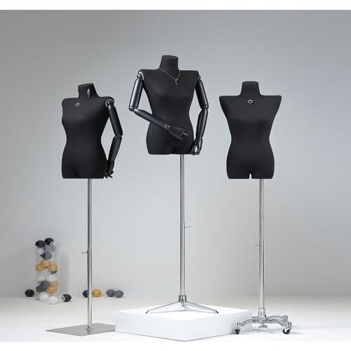 High-Quality Black Wood Arm Color Full Female Head Sewing Mannequin Cotton Body Square base Wedding Women,Adjustable Rack D407