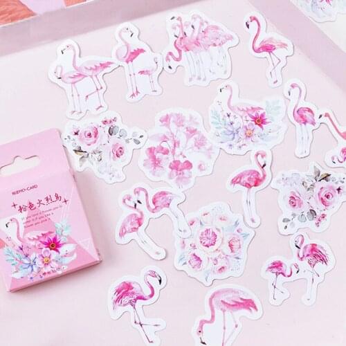 XINAHER 45 Pcs/Box pink flamingos mini decoration paper sticker package DIY diary decoration sticker album scrapbooking