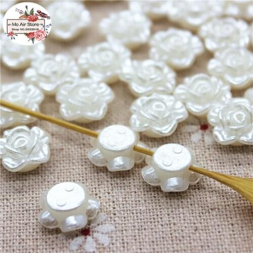 100pcs/lot 12mm ivory rose flower pearl Beads ABS Resin Flatback Simulated pearl Beads Jewelry DIY Accessories