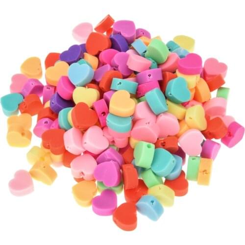 100Pcs/Lot Beads Love Heart Shape Polymer Clay Spacer Loose Beads For DIY Bracelet Necklace Accessories