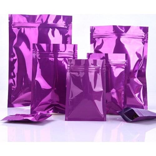 1000Pcs Glossy Purple Aluminum Foil Retail Bags Zip Lock Package Bag Heat Sealing Scented Tea Dry Flower Packing Bag