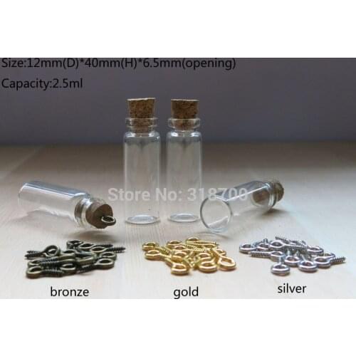100 x 2.5ml Small Glass Bottle with Eye Hook,Mini Corked Bottle,0.5ml,0.6ml,1.5ml,2ml,2.5ml3ml is available