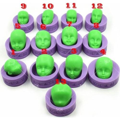 13 Styles Face Silicone Mold Fondant Gum Paste Mold Cake Decorating Candy Soap Molds Chocolate Mould Kitchen Baking SQ1741-54