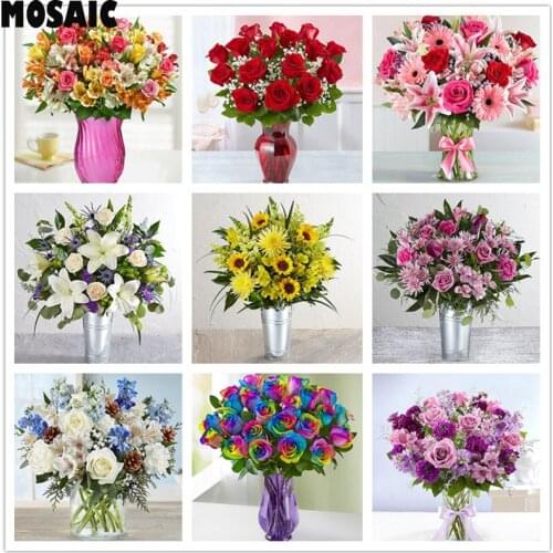 5d diy Diamond Painting Arrangement Flower Vase Diamond Mosaic Full Display Diamond Embroidery flower Square Rhinestones Picture
