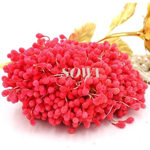 Free Shipping 5mm 820pcs/lot Dark Pink Double tip Glass Round Flower Stamen Artificial Flower Stamen Cake Decoration