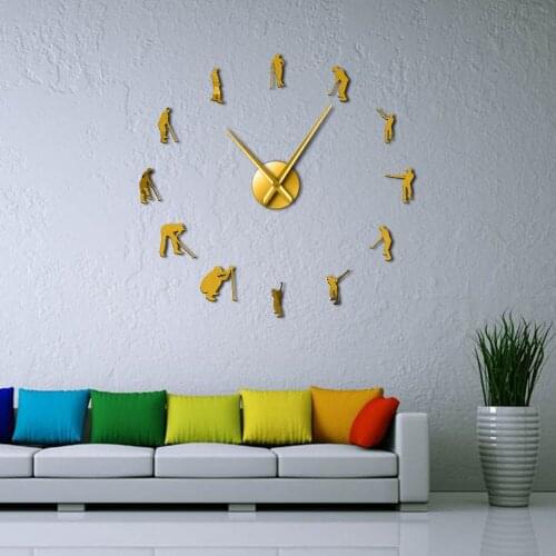 Golfers Large DIY Wall Clock Golf Player Mirror Surface Wall Sticker Golf Club Hanging Watch Sports Golfing Decor Big Time Clock