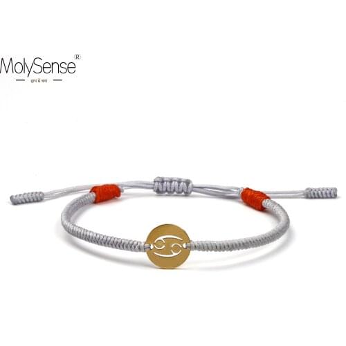 MolySense Cancer Handmade Golden Color 12 Constellation Zodiac Stainless Steel Charm Bracelets For Her Him Wax Macrame Bracelets