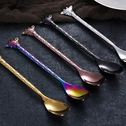 Stainless Steel Dessert Spoon Cartoon Giraffe Spoons Cake Ice Cream Coffee Stirring Spoon Kitchen Tableware Dining Teaspoon Tool