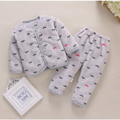 Babys autumn clothes mens and womens coral velvet two piece set newborn clothes warm pajamas spring and autumn winter set