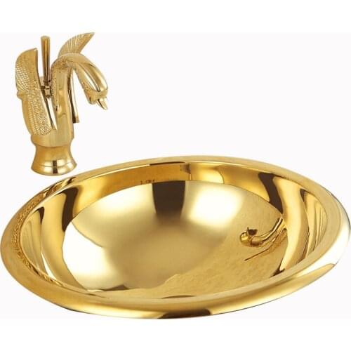 European Golden All-copper Antique Art Rose Gold Washbasin Household bowl sink ceramic Wash basin bathroom sink