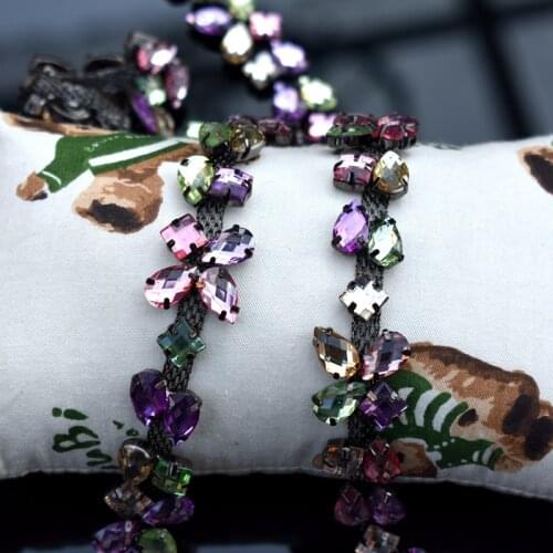 Metal Chain Colorful Diamond Tapes Accessary Lace Mesh Metal Bead Trim for Shoes Hat Dance Clothes Lace
