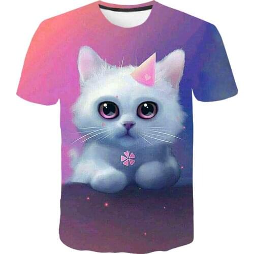 Fashion 3D Animal Pet Cat Print T Shirt for girl Harajuku Style Top Tees baby O Neck Short Sleeved T-shirt 2021 new sweat shirt