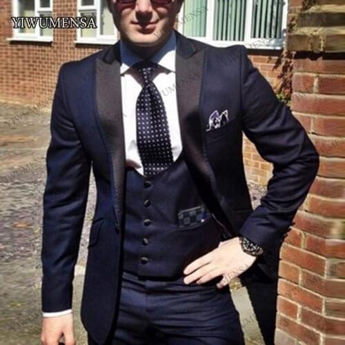 YIWUMENSA Black Shawl Lapel 3 Pieces Mens Suit For Wedding Polyester Man Suit Custom Made Blazer Formal Business Suit Man Y523