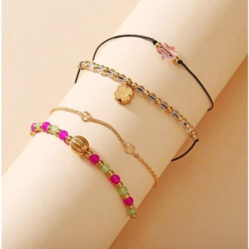 51504 Hanzhishang Beaded Clover of Four Leaves Bracelet Set 4-Piece European and American New Creative Simple Bracelet