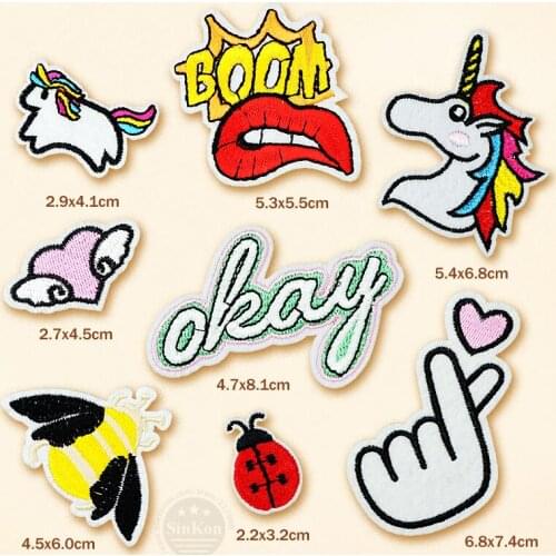 8pcs/lot Okay BOOM Beetle Iron On Patches Embroidery Patch Applique Clothes Clothing Sewing Supplies Decorative Cartoon Badge