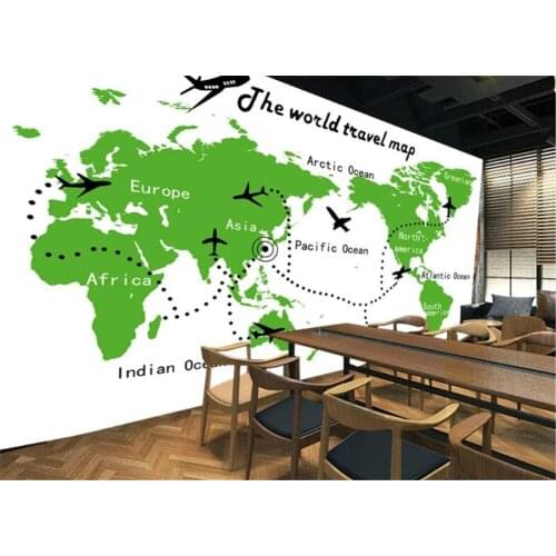 Bacal custom 3D wallpaper green world map aircraft seven continents five ocean tooling background wall 3d wall paper mural decor