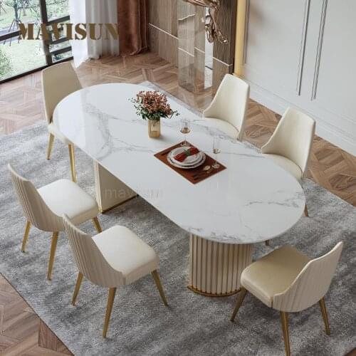 Oval Glossy Rock Board Dining Table Modern Light Luxury Dining Table And Chair For Large Villa Nordic Simple Kitchen Furniture