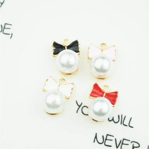 10 PC imitation pearl bow floating Enamel Charms Alloy Pendant fit for bracelet DIY Fashion Jewelry Accessories