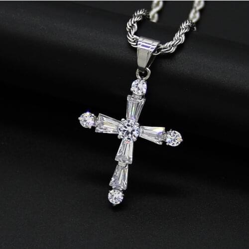 Hip Hop CZ Stone Paved Bling Iced Out Stainless Steel Cross Pendants Necklaces for Men Rapper Jewelry Drop Shipping