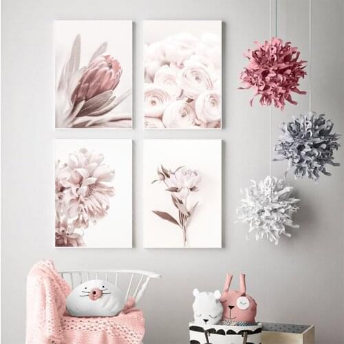 Rose pink flower poster nordic style flower plant print canvas picture simple scandinavian mural home decoration
