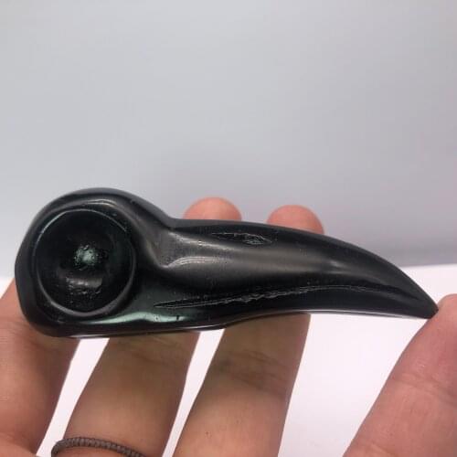 Natural Hand-carved Black obsidian raven skull mineral crystal Bird head statue Animal room decoration