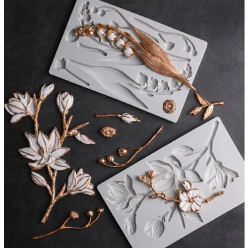 European Relief Camellia Peony Rose Magnolia Cherry Blossom Silicone Mold for Fondant Cake Decor, Cookies, Bakeware Tools