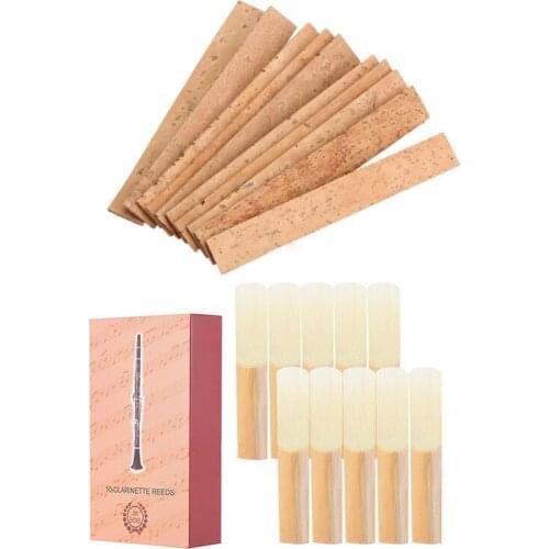 Box Of 10Pcs B Clarinet Reeds Traditional Reeds Strength 2.5 with 10X Bb Clarinet Neck Joint Cork Sheet Natural Cork Clarinet Pa