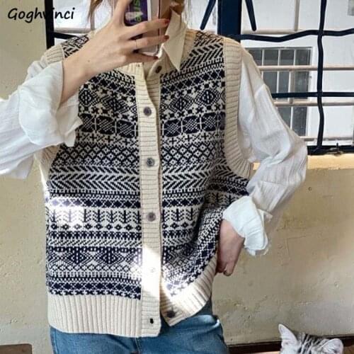 Spring Single Breasted Sweater Vest Women Loose Vintage Sleeveless Sweaters Korean Style All-match BF Harajuku Streetwear Retro