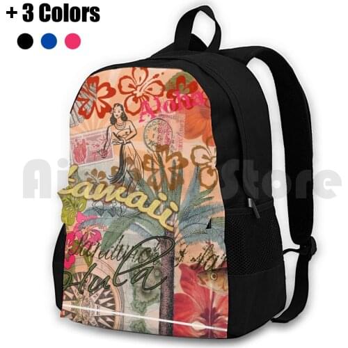 Vintage Hawaii Travel Colorful Hawaiian Tropical Collage Outdoor Hiking Backpack Waterproof Camping Travel Doodlefly Travel