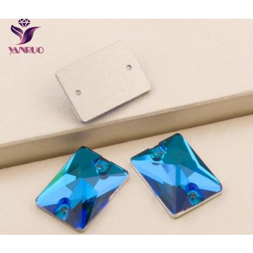 YANRUO 3250 Rectangle Blue Zircon Sew on Strass Sewing Crystals Flat Back Rhinestones Stones Decorations