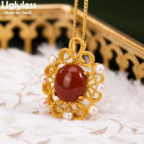 Uglyless Natural Pearls Floral Garlands Pendants for Women Real 925 Silver Hollow Necklaces with Chains Meaty Agate Fine Jewelry