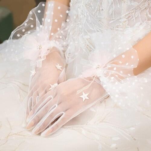 Women Sheer Gloves Lace Flower Tulle Gloves Transparent Wedding Gloves Prom Evening Glove Dress Mittens Party Photography Glove