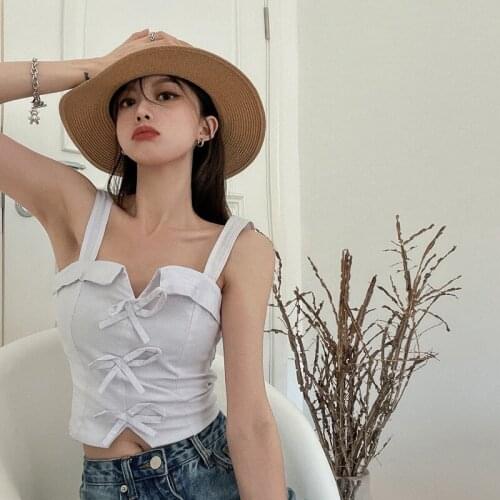 Camis Vintage Style Summer Strapless Spaghetti Strap Bow Fashion Sleeveless Crop Top Women Backless Y2k Tees Female Clothing