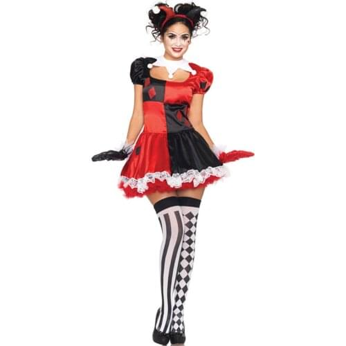 Halloween Adult Womens Sexy Clown Costume Circus Clown Outfit Horror Ghosts Cosplay Carnival Quinn Honey Joker Party Dress