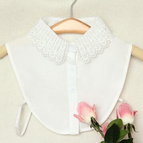 Women Sweater Shirt Tie Chiffon Lace Fake Collar Hollow Lace Flower Detachable False Collar Lapel Blouses Top